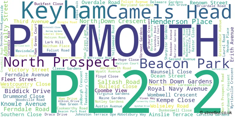 A word cloud for the PL2 2 postcode